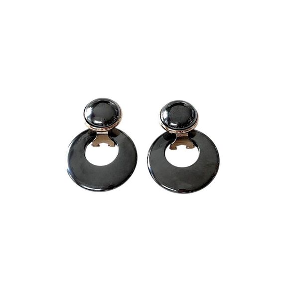 Vintage Hematite Door Knocker Earrings - Picture 1 of 5